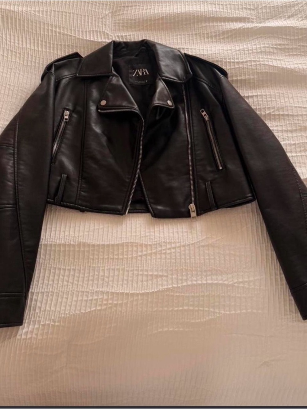 ZARA Black Cropped Faux Leather Moto Jacket